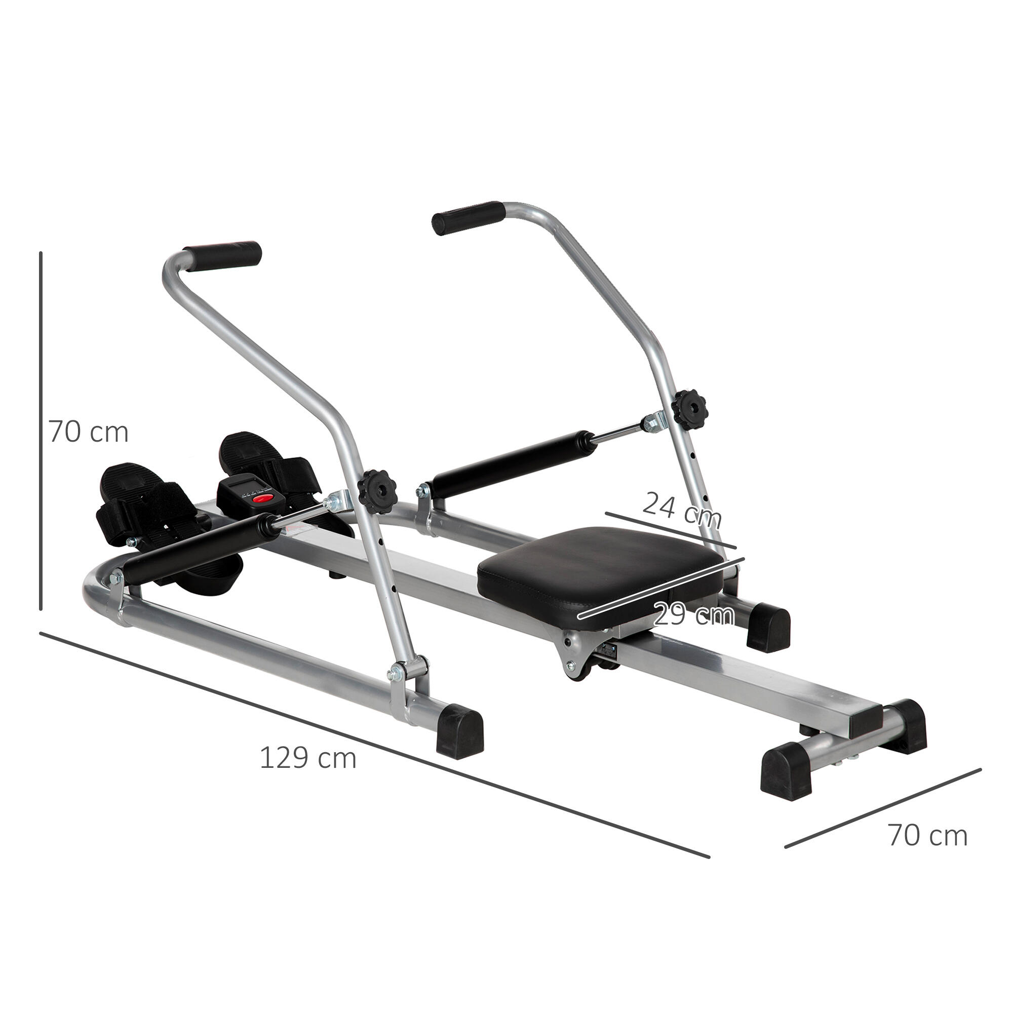 Máquina de Remo 129x70x70 cm Preto e Prata HOMCOM 3/7