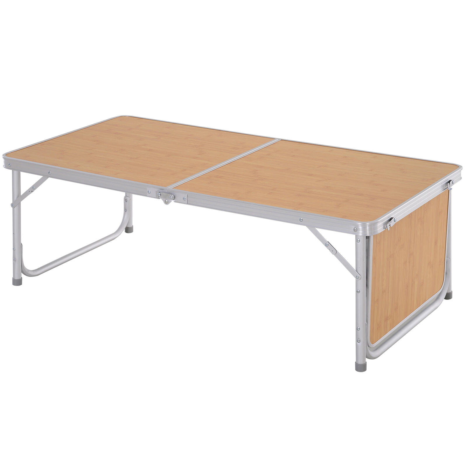Mesa Plegable de Camping Outsunny 153x60x70 cm Natural Bambú Color 5/7