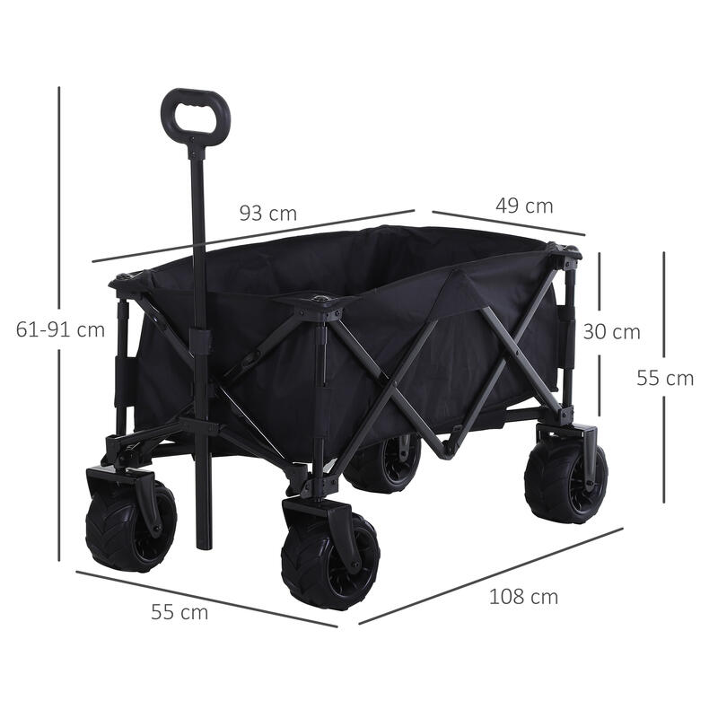 Carrinho de transporte 108x55x61-91 cm preto Outsunny