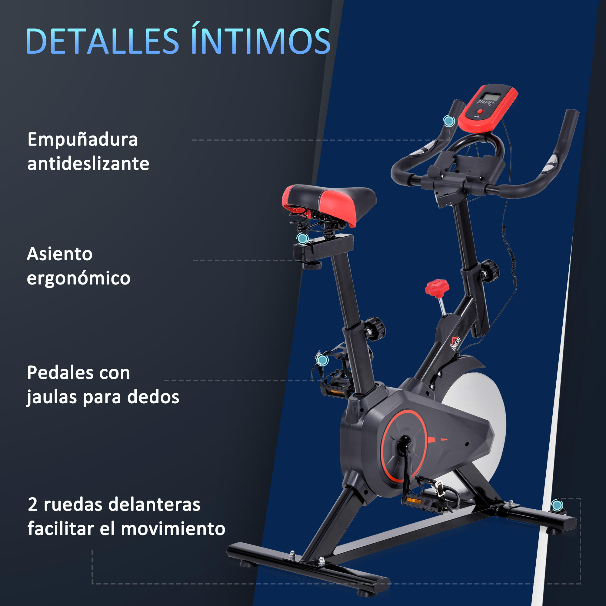Bicicleta Estática HOMCOM 85x46x114 cm Negro y Rojo 6/8