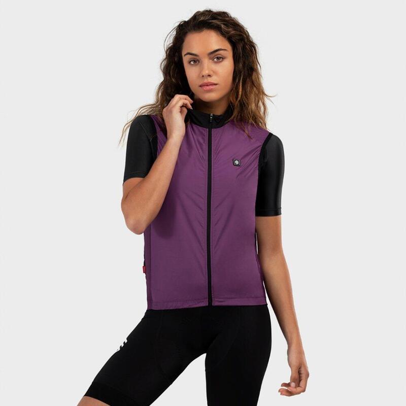 Gilet vélo coupe-vent femme Cyclisme V1-W Col Prune