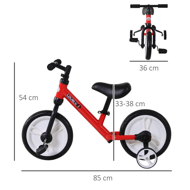 Bicicleta Equilibrio 2 en 1 HOMCOM 85x36x54cm rojo