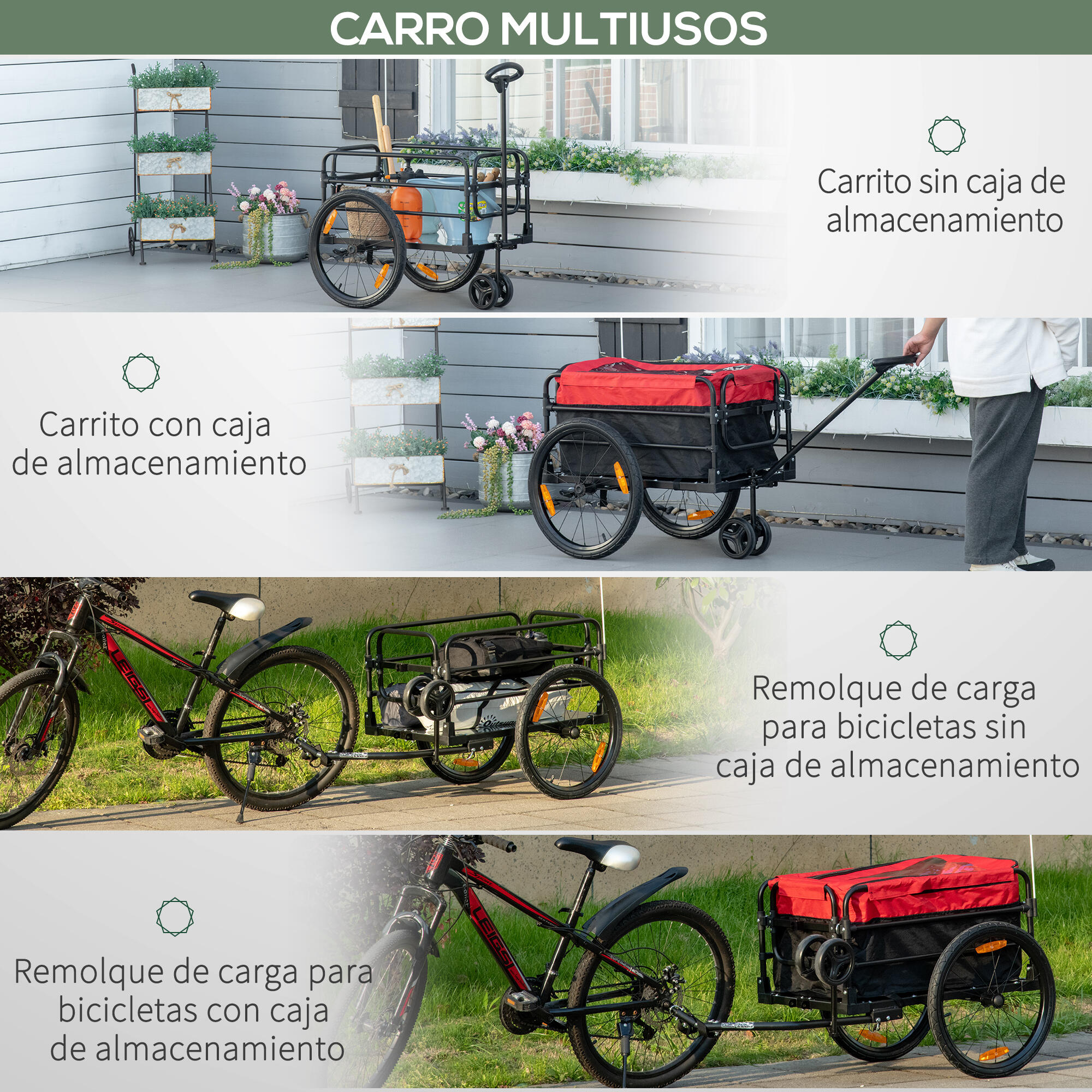 Remolque para Bicicletas HOMCOM 130x64x103 cm Negro y Rojo Decathlon