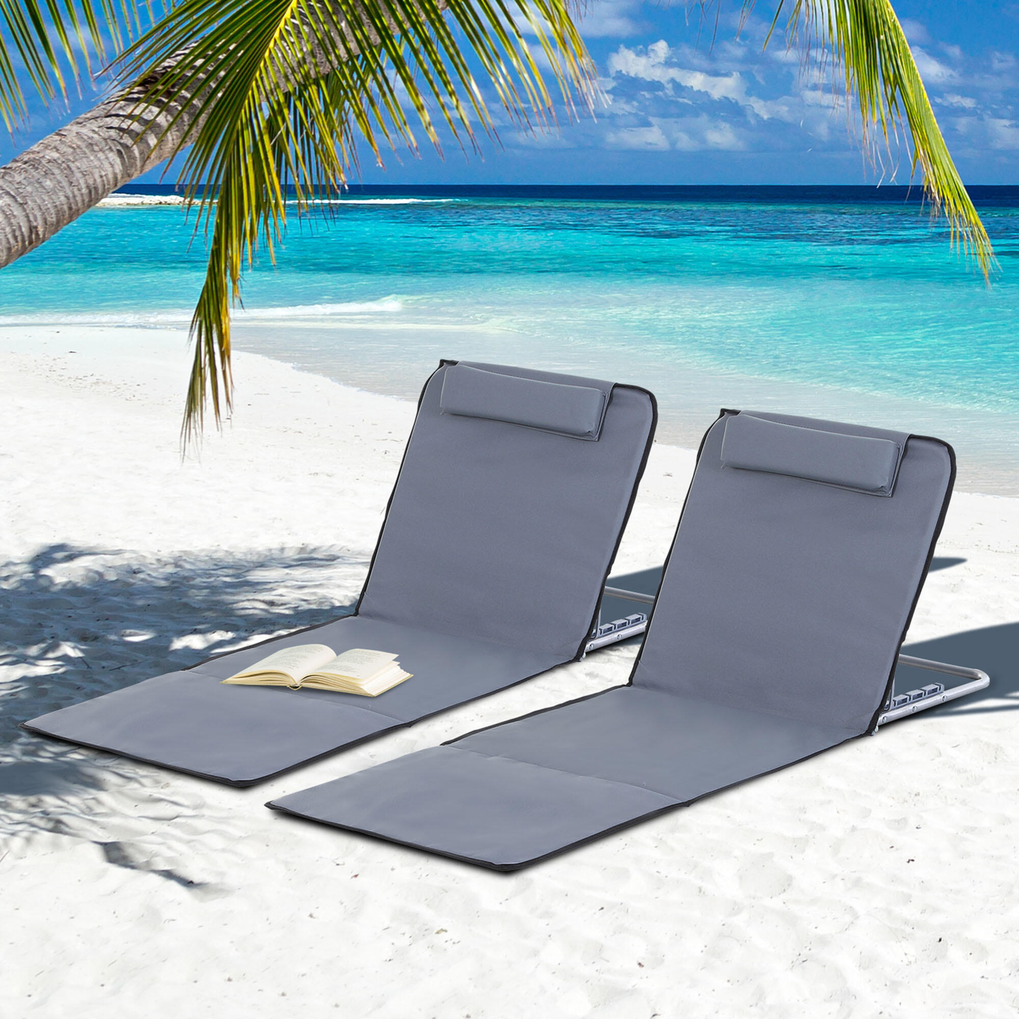 Conjunto de 2 Esterillas de Playa Outsunny 134x48x45 cm Gris 2/8