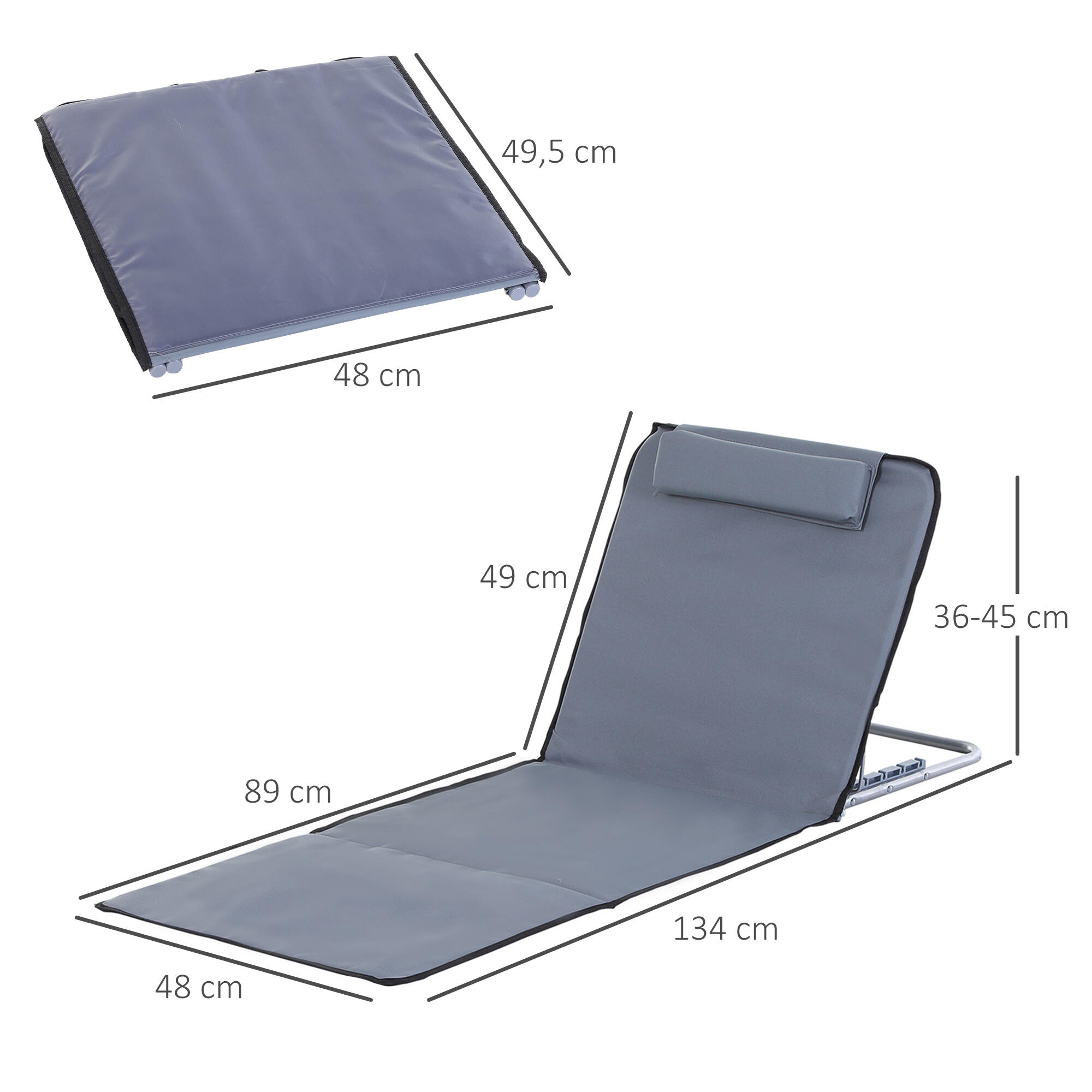 Conjunto de 2 Esterillas de Playa Outsunny 134x48x45 cm Gris 3/8