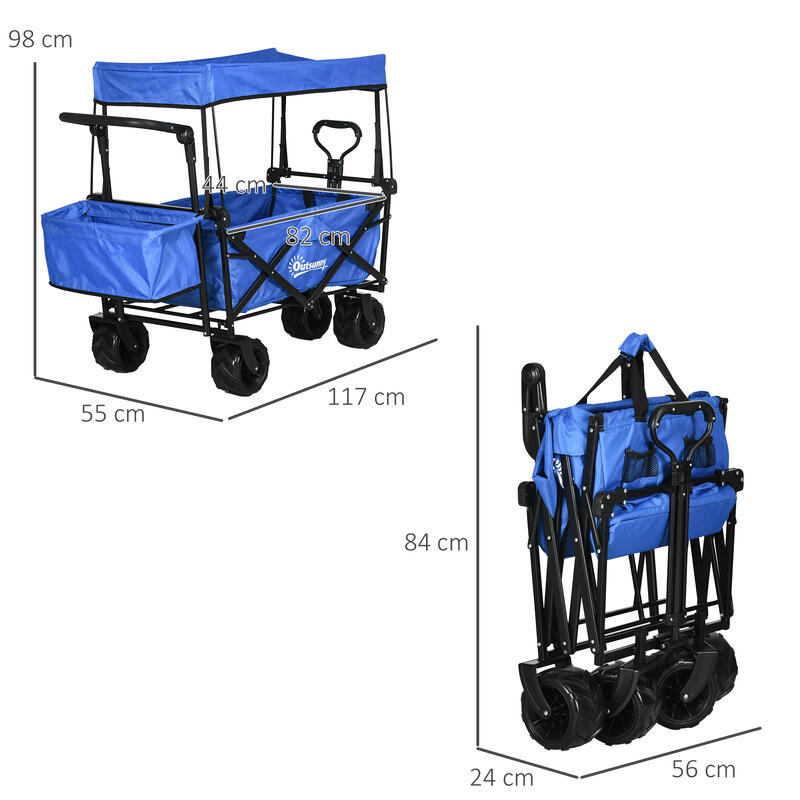 Carro para Playa Outsunny 117x55x98 cm Azul