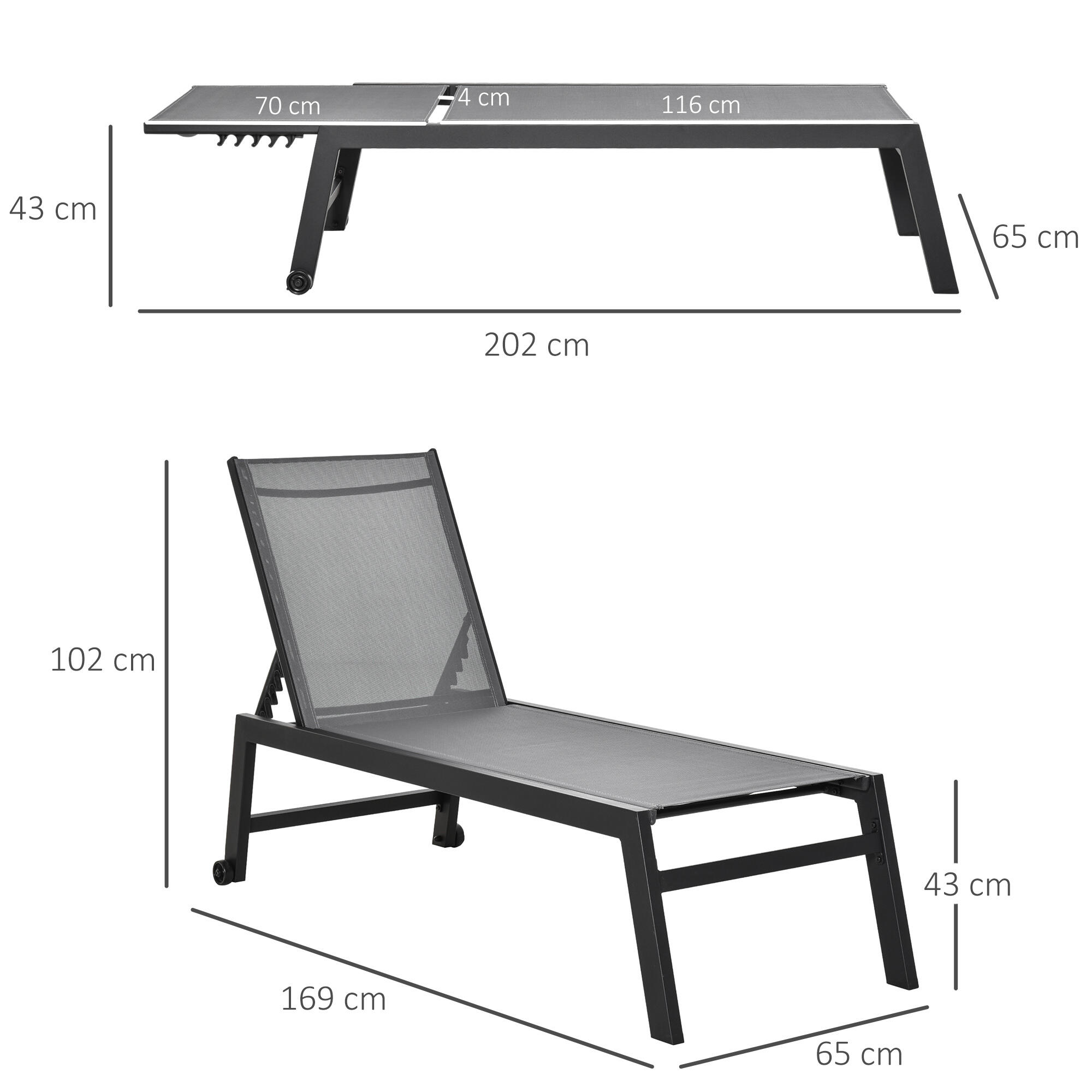 Espreguiçadeira 169cmx65cmx102cm Cinza e Preto Outsunny 3/7