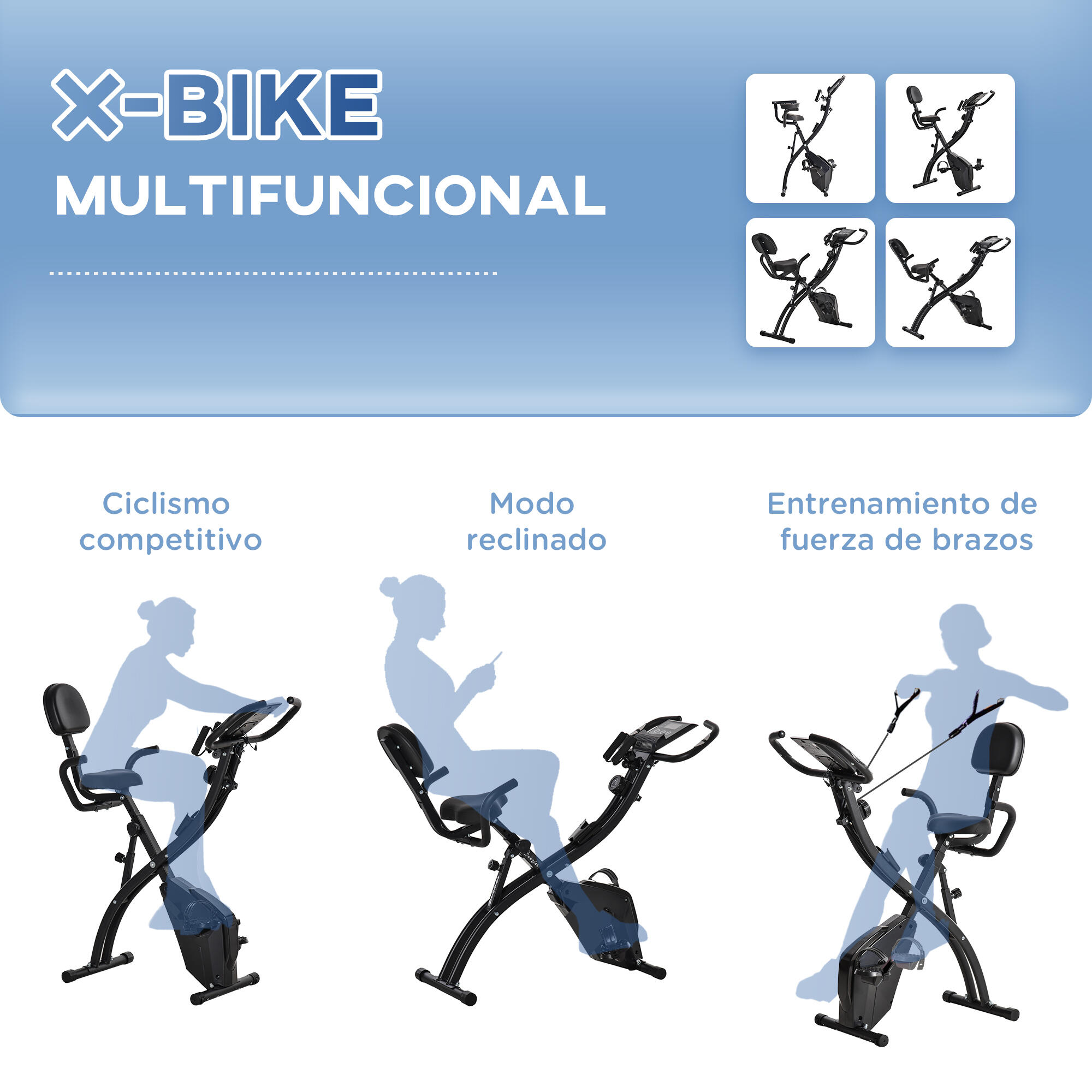 Bicicleta Estática HOMCOM 97x51x115 cm Negro 4/6