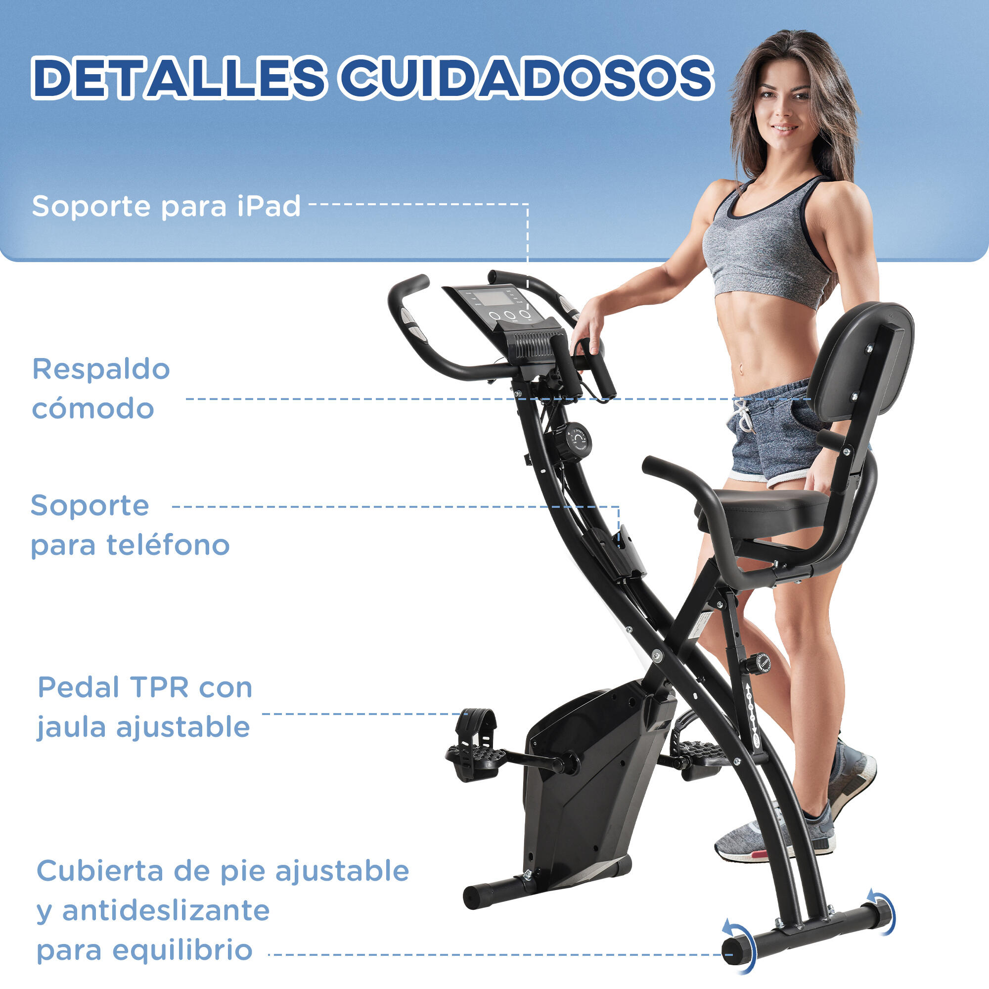 Bicicleta Estática HOMCOM 97x51x115 cm Negro 5/6