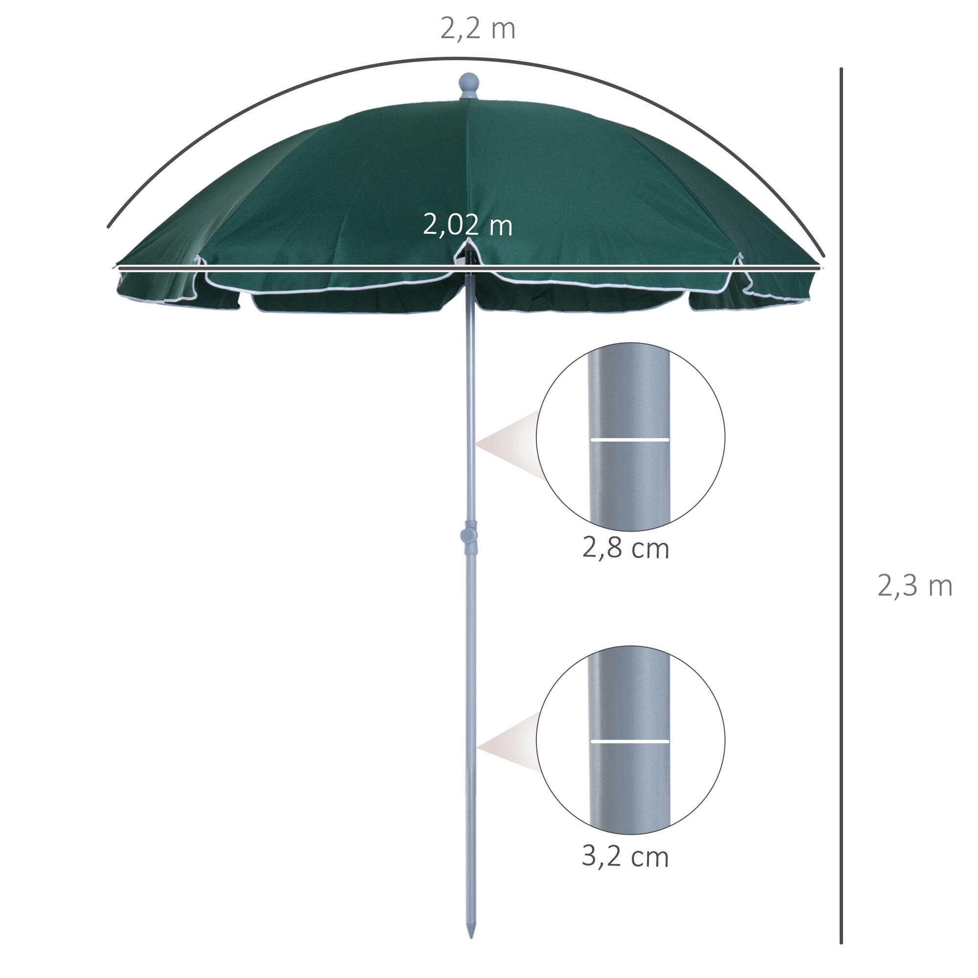 Sombrilla de Playa Outsunny Ø202x230 cm Verde 3/7