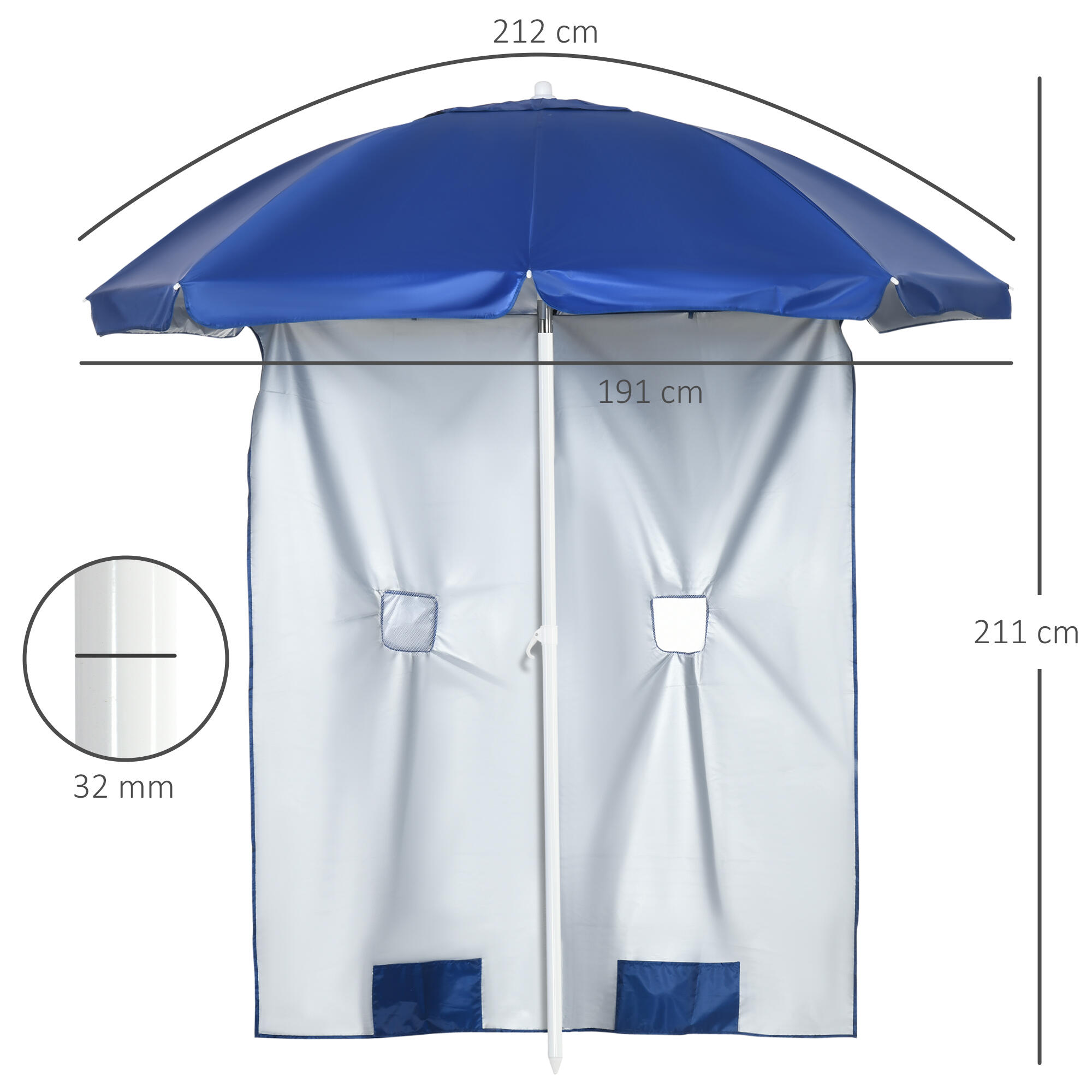 Sombrilla de Playa Outsunny 191x191x211 cm Azul 3/7