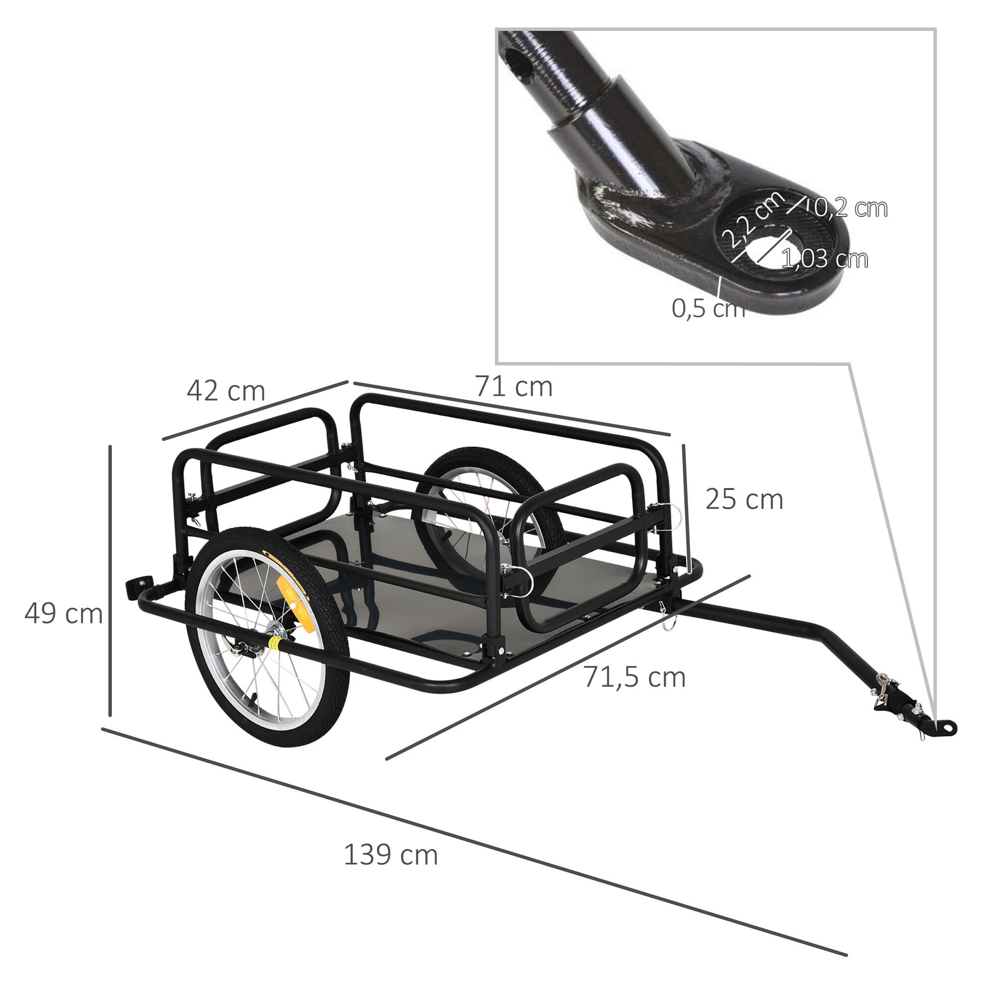 Remolques para Bicicletas HOMCOM 139x71.5x49 cm negro 3/9