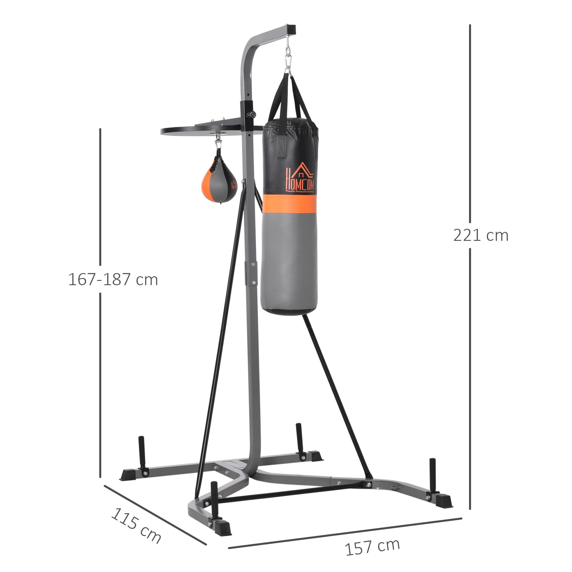 Saco de Boxeo Colgante con Soporte HOMCOM 115x157x221 cm Negro y Gris 3/6