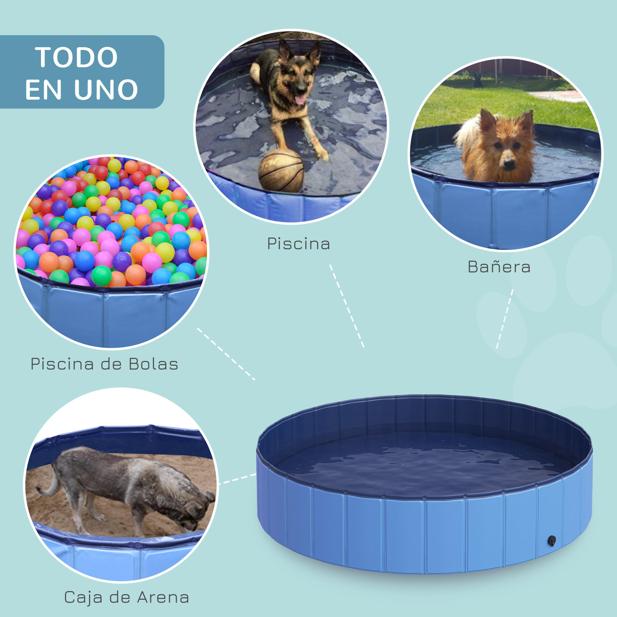 Piscina para Mascotas PawHut Ø140x30cm Azul 5/7