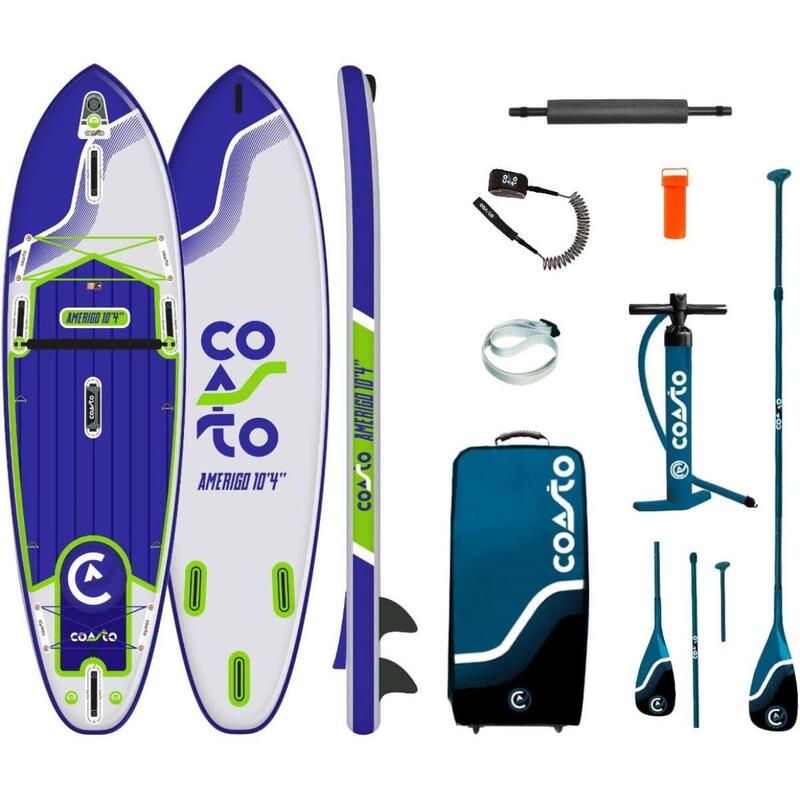 Aufblasbares SUP Board mit Rucksack, Paddel, Pumpe und mehr - Coasto Amerigo