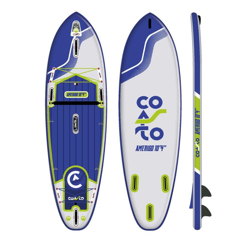 Aufblasbares SUP Board mit Rucksack, Paddel, Pumpe und mehr - Coasto Amerigo