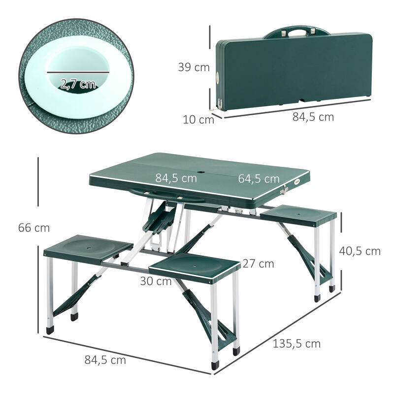 Mesa de Acampamento Dobrável 84,5x64,5x66cm Verde Outsunny