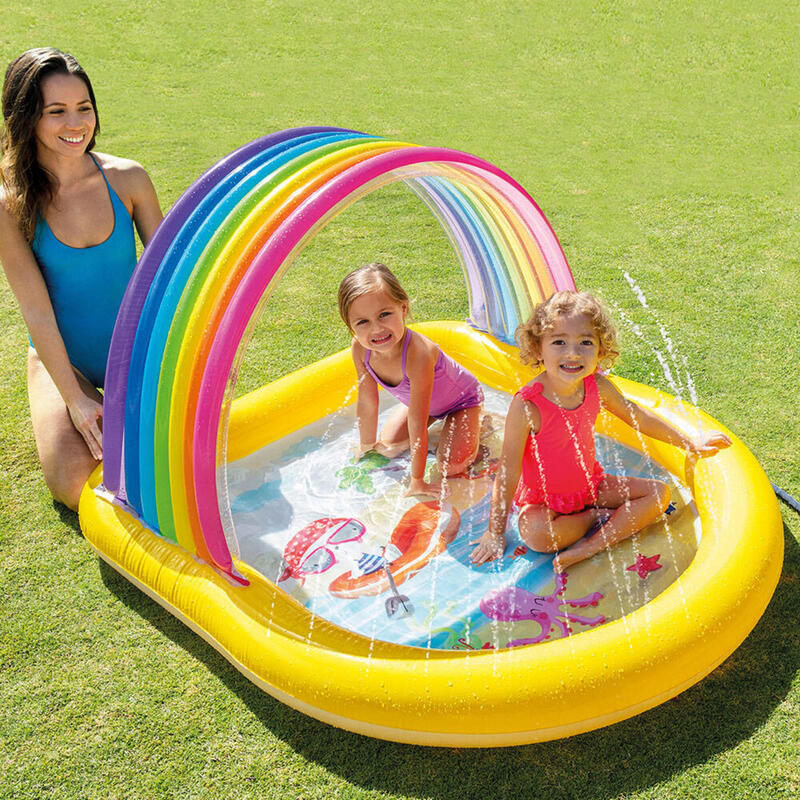 Intex 57156NP - Piscina Baby Arcobaleno con Spruzzino, 147x130x86 cm