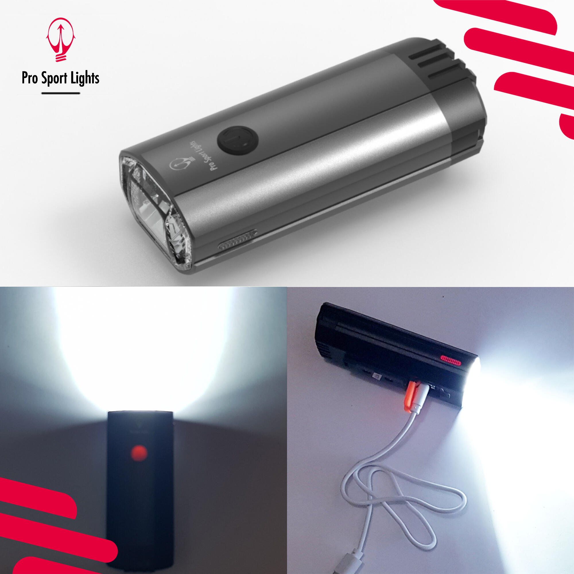 1200 Lumen en 100 Lumen fietsverlichtingsset - LED Fietslampen USB oplaadbaar 6/7