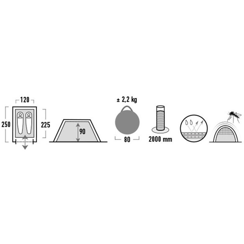 High Peak aufstellzelt Boston 2-Personen 250 x 120 x 90 cm weiß