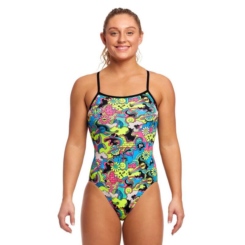 SMASH MOUTH LADIES SINGLE STRAP ONE PIECE SWIMSUIT - YELLOW