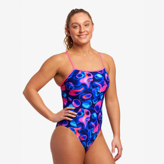 LIQUID LIGHTS LADIES SINGLE STRAP ONE PIECE SWIMSUIT - BLUE/PINK