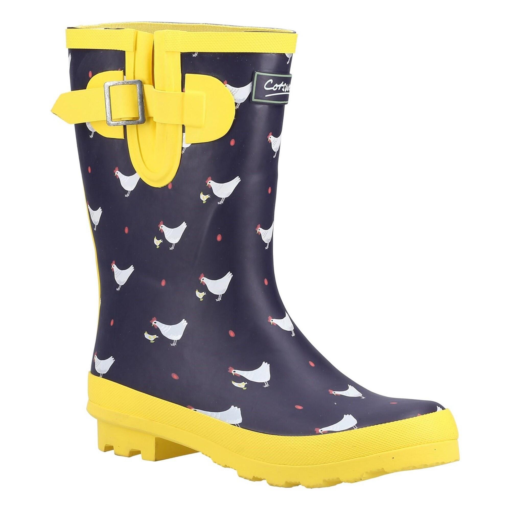 Womens/Ladies Farmyard Chicken Mid Calf Wellington Boots (Navy/Yellow) 3/5