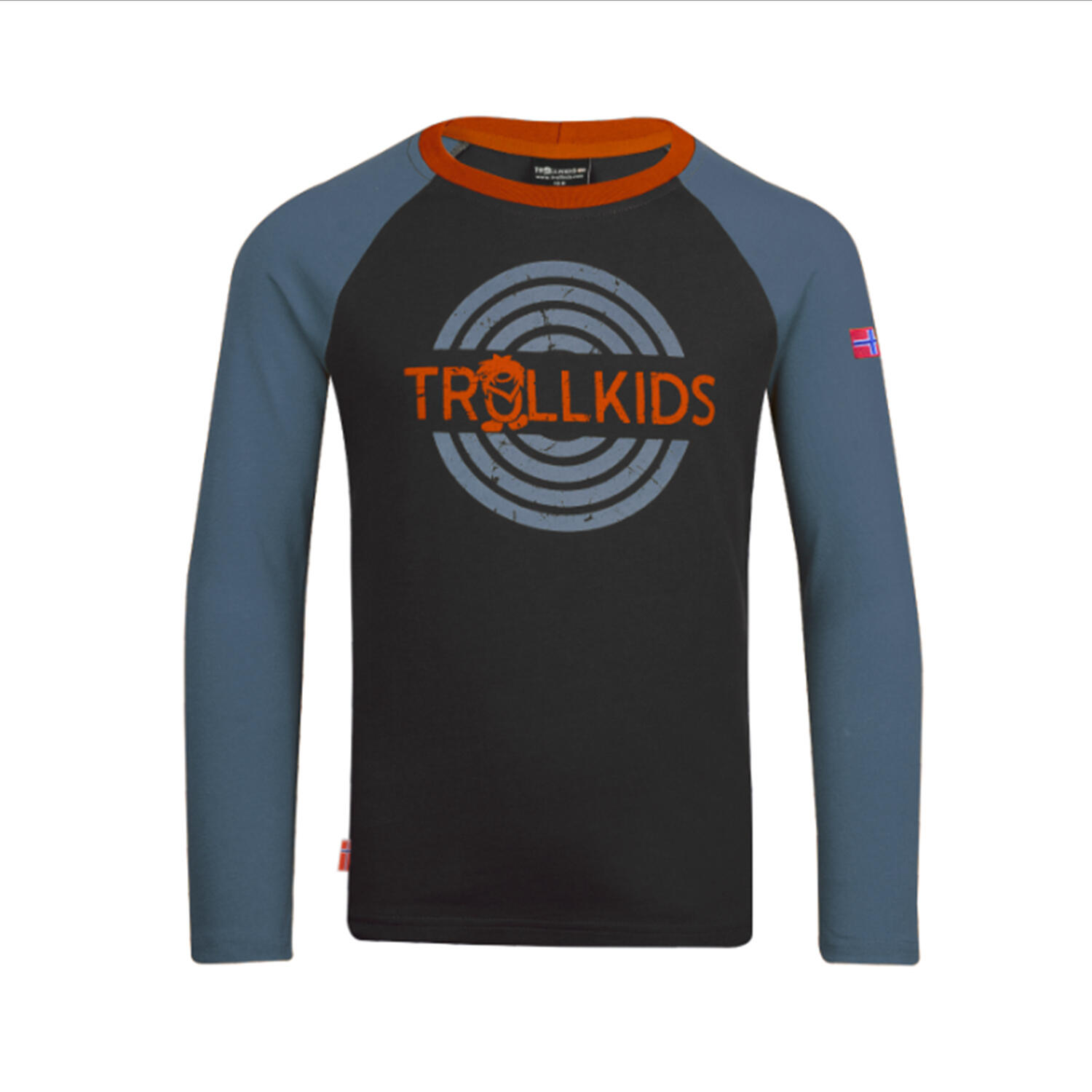 TROLLKIDS Kinder Longsleeve Preikestolen Schwarz/Stahlblau/Getrocknete Chilis