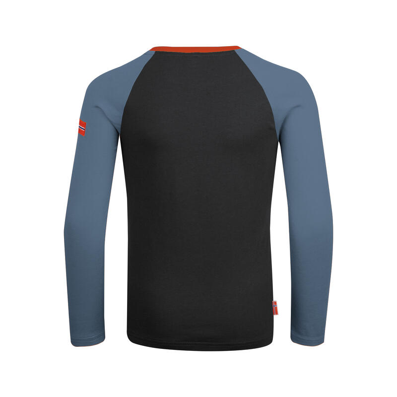 Kinder Longsleeve Preikestolen Schwarz/Stahlblau/Getrocknete Chilis