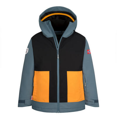 wasserdichte atmungsaktive Kinder Ski-Jacke RAULAND Schwarz/Stahlblau/Mango