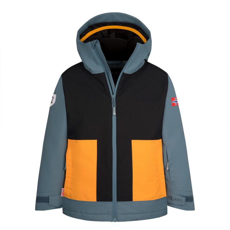 wasserdichte atmungsaktive Kinder Ski-Jacke RAULAND Schwarz/Stahlblau/Mango