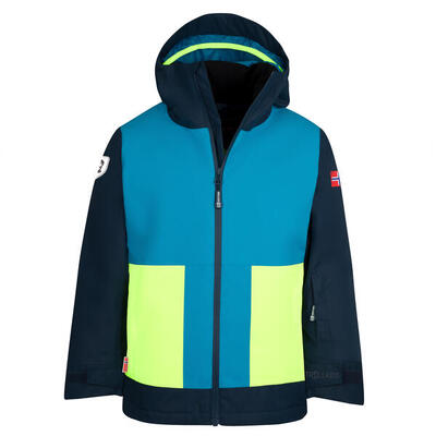 wasserdichte atmungsaktive Kinder Ski-Jacke RAULAND Schwarz/Stahlblau/Mango