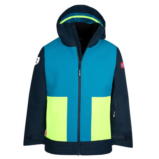 wasserdichte atmungsaktive Kinder Ski-Jacke RAULAND Schwarz/Stahlblau/Mango