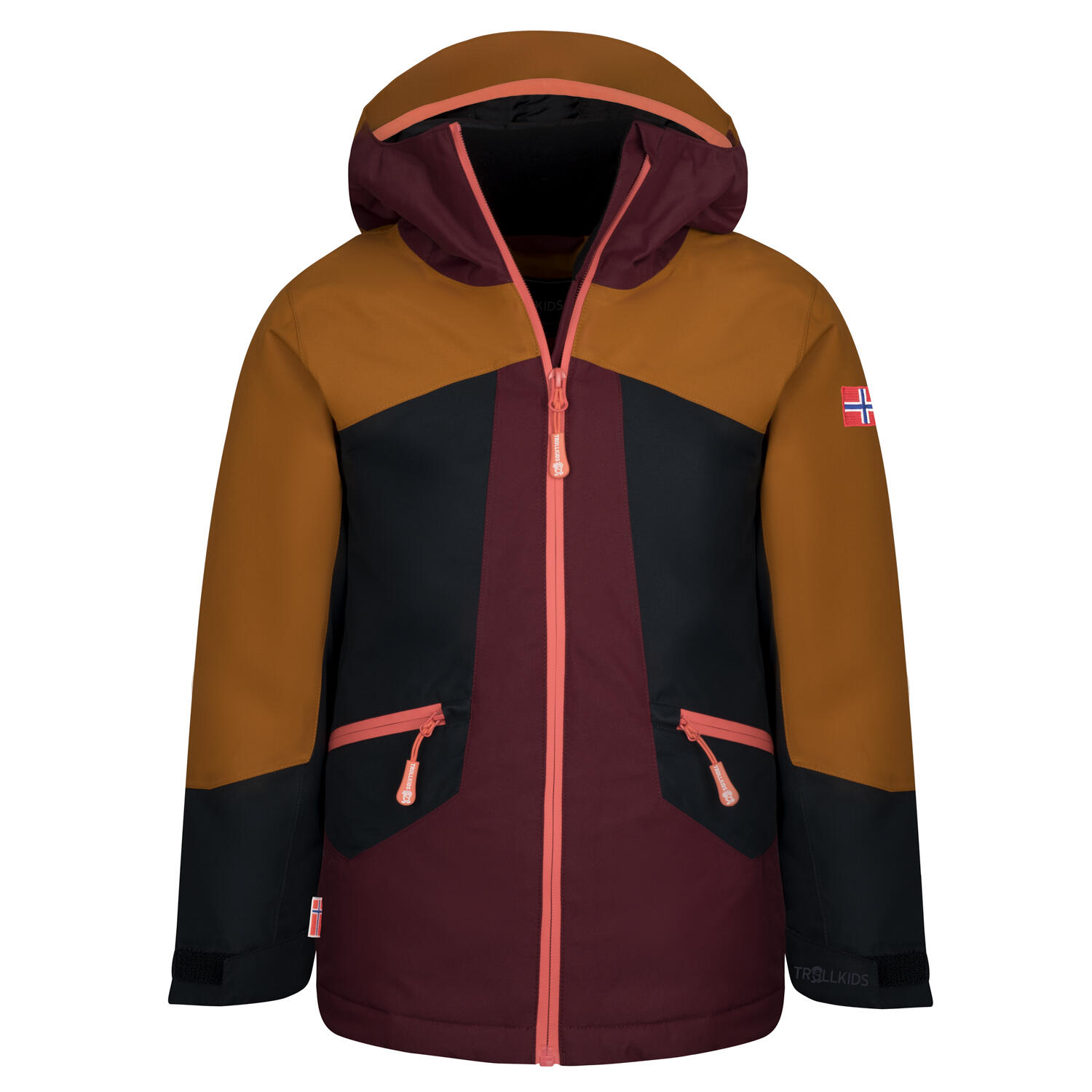 RAULAND girls' ski jacket caramel brown/burgundy red/black/salmon pink