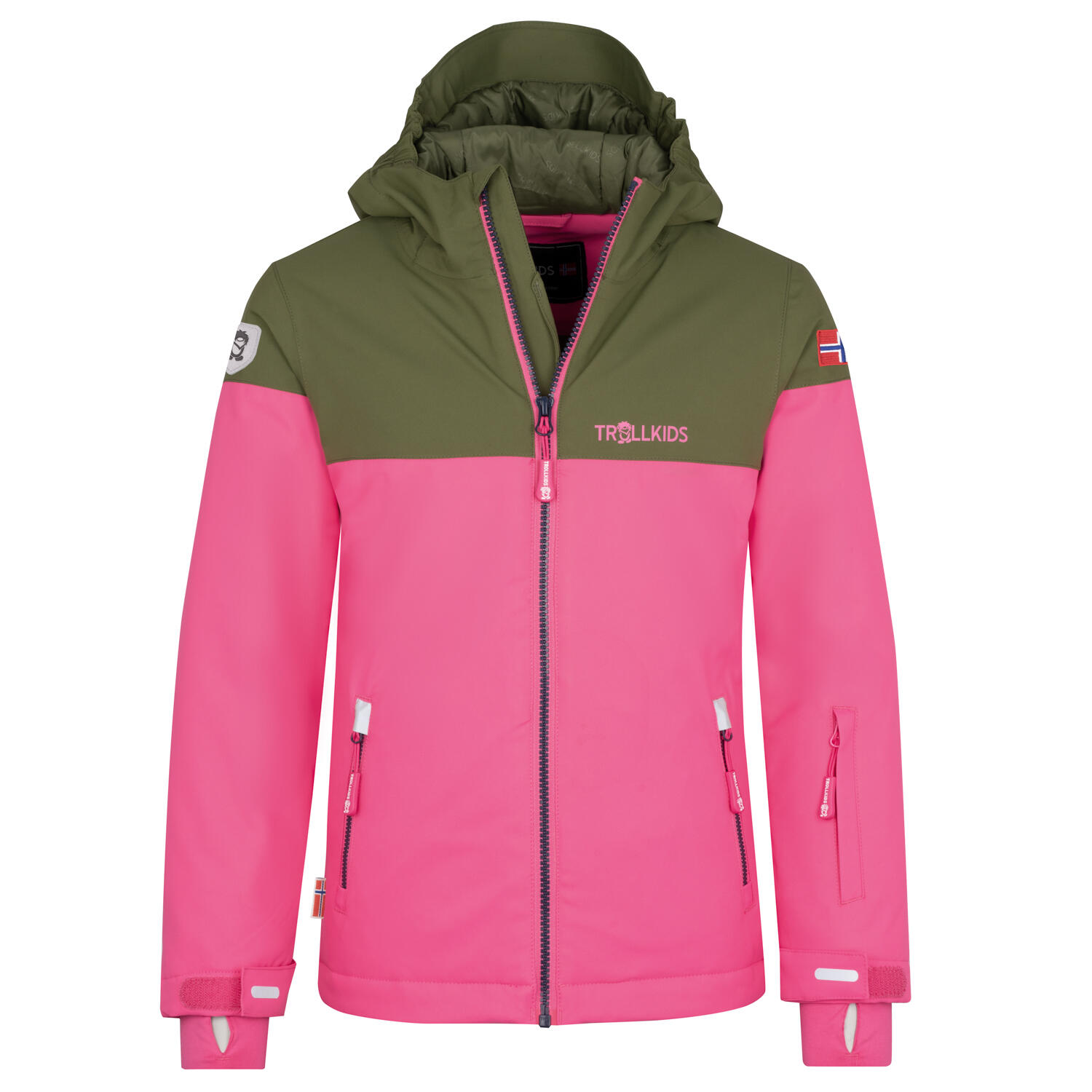 TROLLKIDS Mädchen Skijacke Hallingdal Dunkle Olive/Hellmagenta/Marine