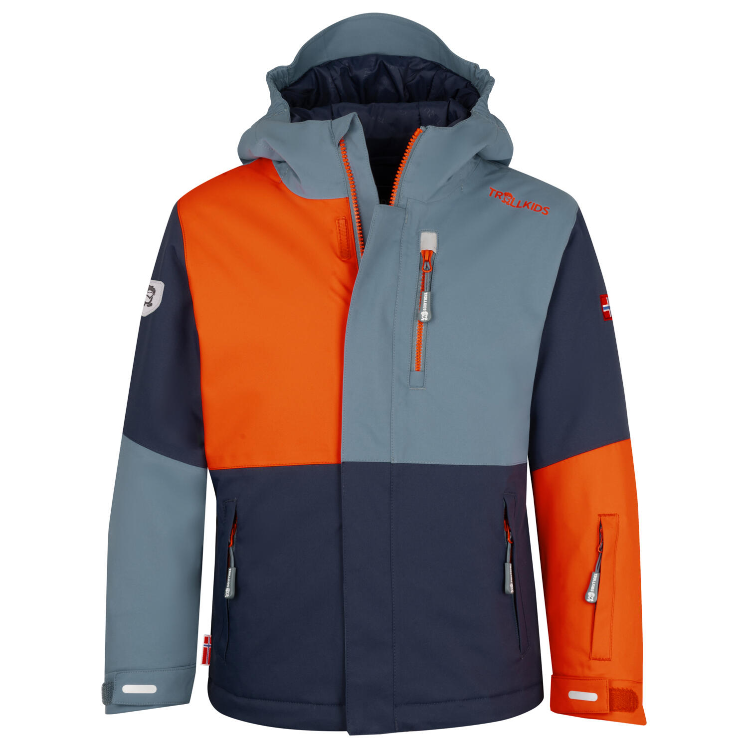 Hallingdal children's ski jacket steel blue/bright orange