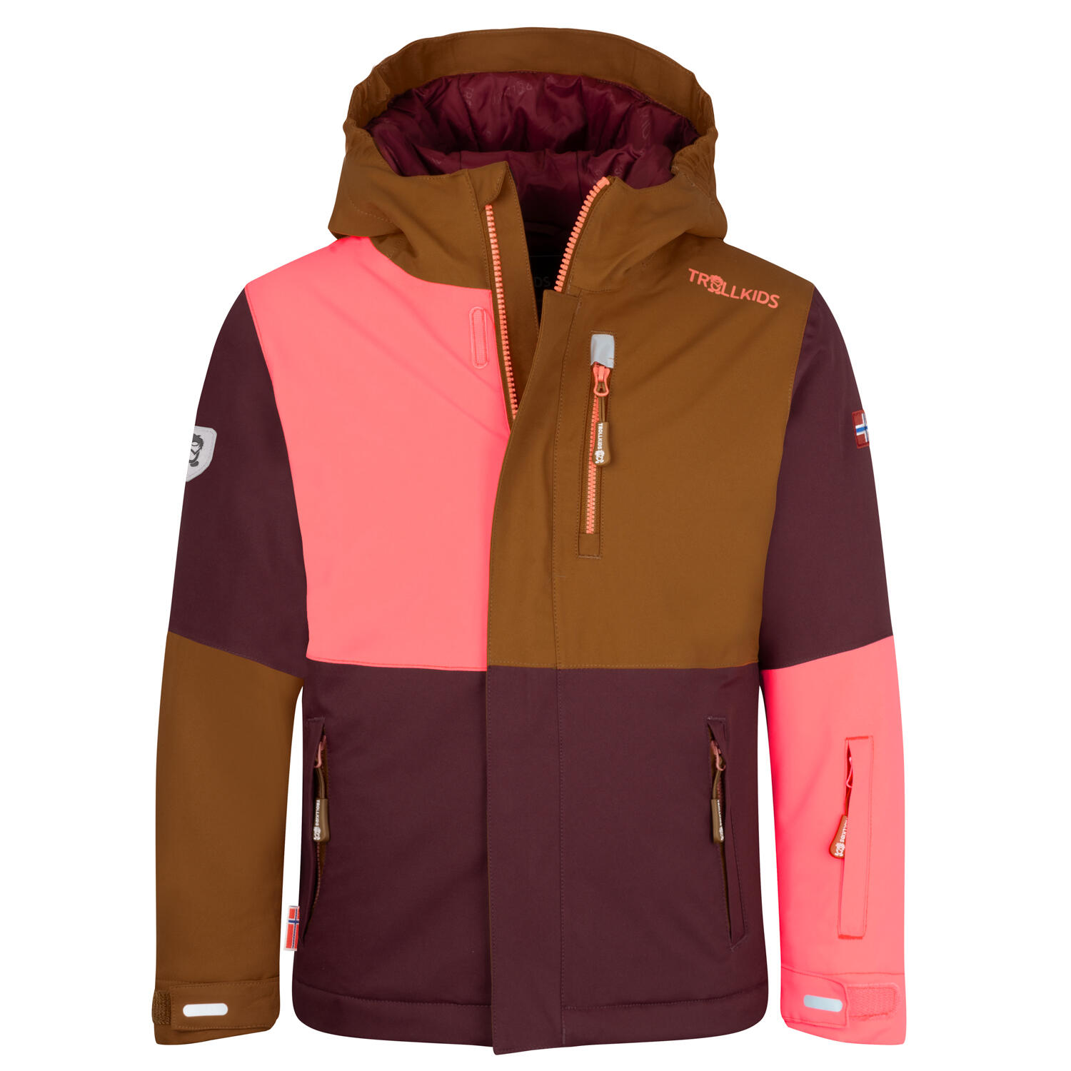 Hallingdal children's ski jacket burgundy red/caramel brown/salmon pink