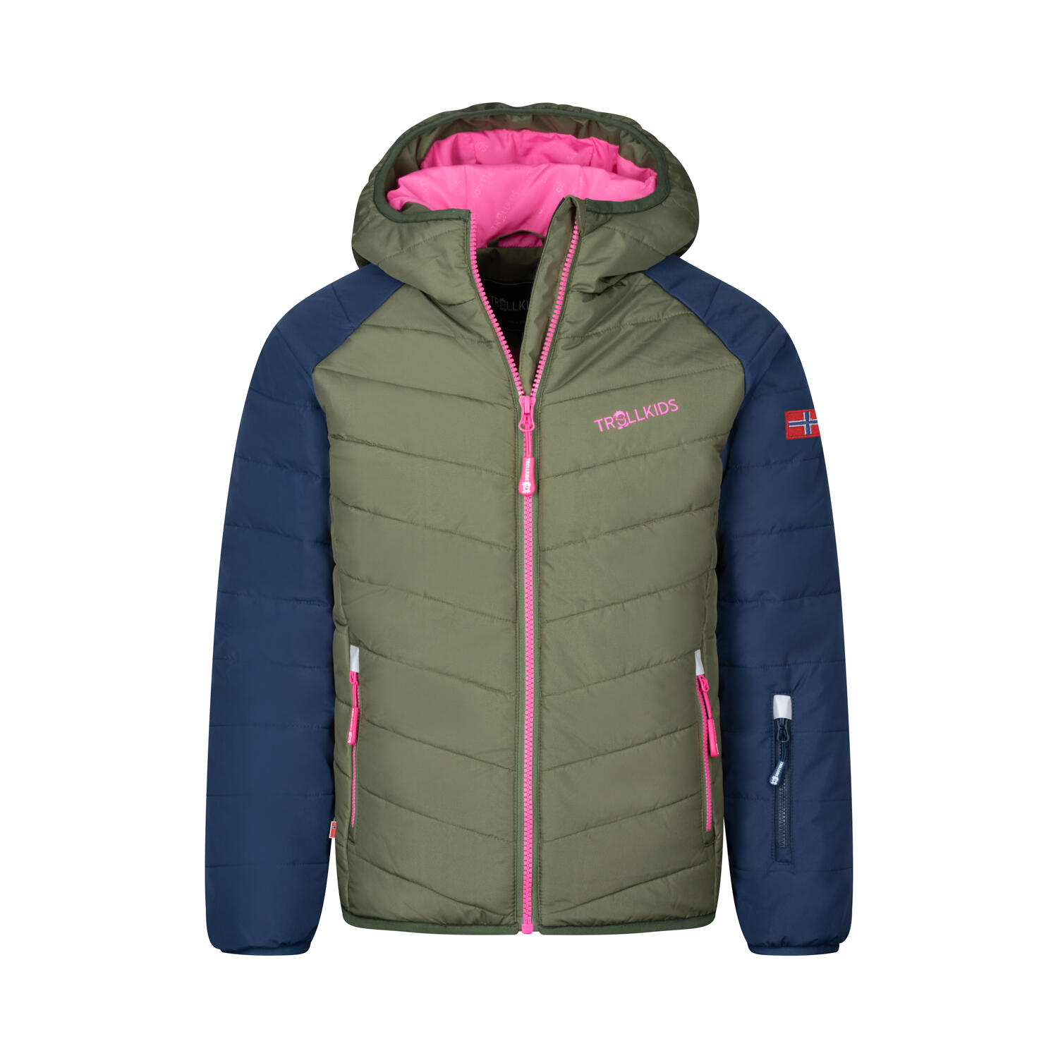 Myrkdalen children's snow jacket Dark olive/Marine/Light magenta