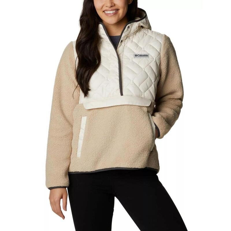 Sweet View Fleece Hooded Pullover Street Jacket - Sand