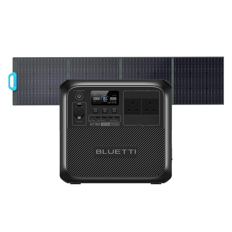 Bluetti AC180 Solar Generator, 1152Wh LiFePO4 Power Station, 1800W Portable  Solar Generator for Off-Grid Living, Home Use, Camping, RV 