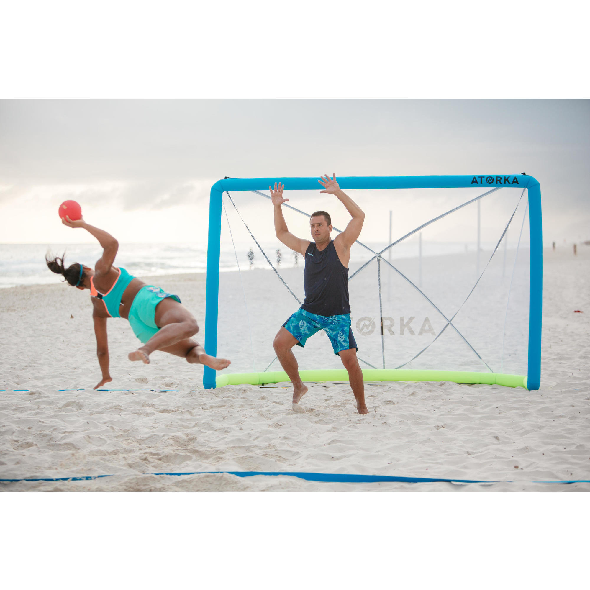 Tweedehands Opblaasbaar doel voor beachhandbal HIG500 blauw/geel 2/5