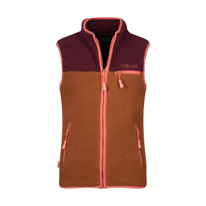 Gilet polaire enfant Hemsedal rouge bordeaux/marron caramel/rose saumon