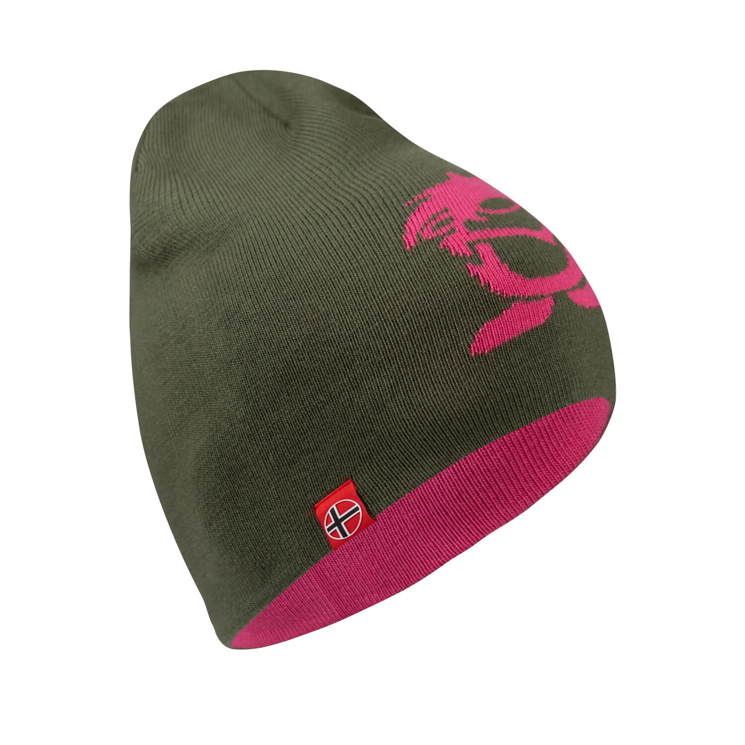 TROLLKIDS Kinder Wollmütze Troll (lang) Dunkle Olive/Hellmagenta