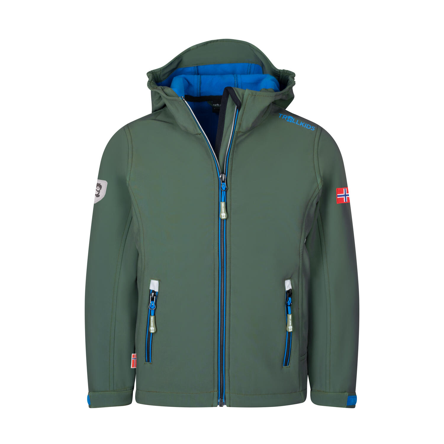 TROLLKIDS Kinder Softshelljacke Trollfjord Efeugrün/Mittelblau/Schwarz