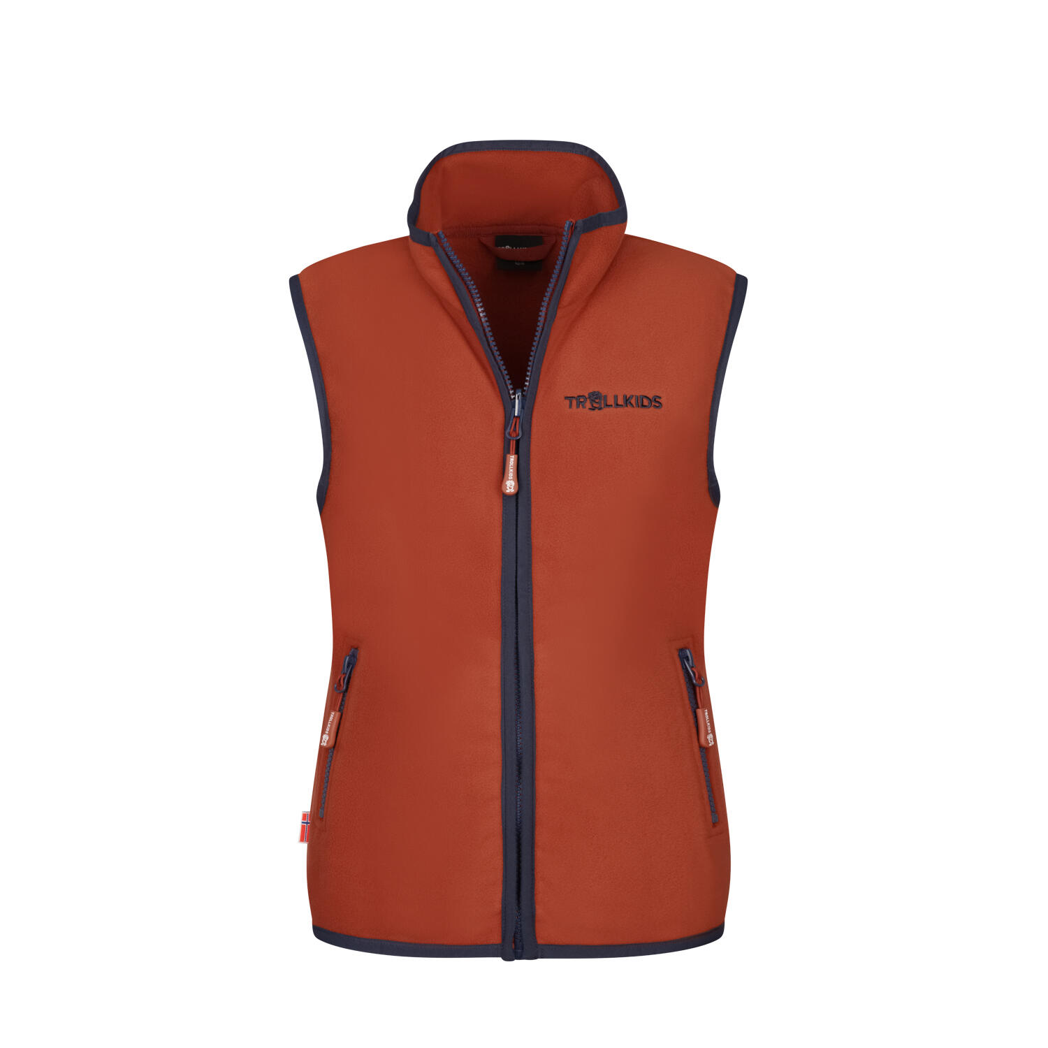 Arendal children's fleece vest rust red/mystic blue