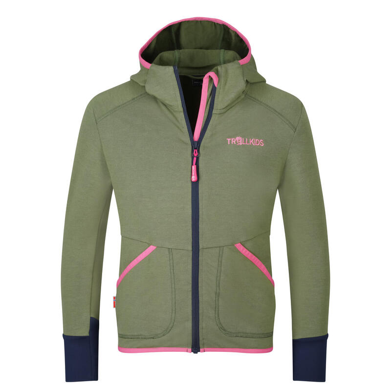 Mädchen Saltfjord Fleece Jacke Dunkle Olive/Marine/Hellmagenta