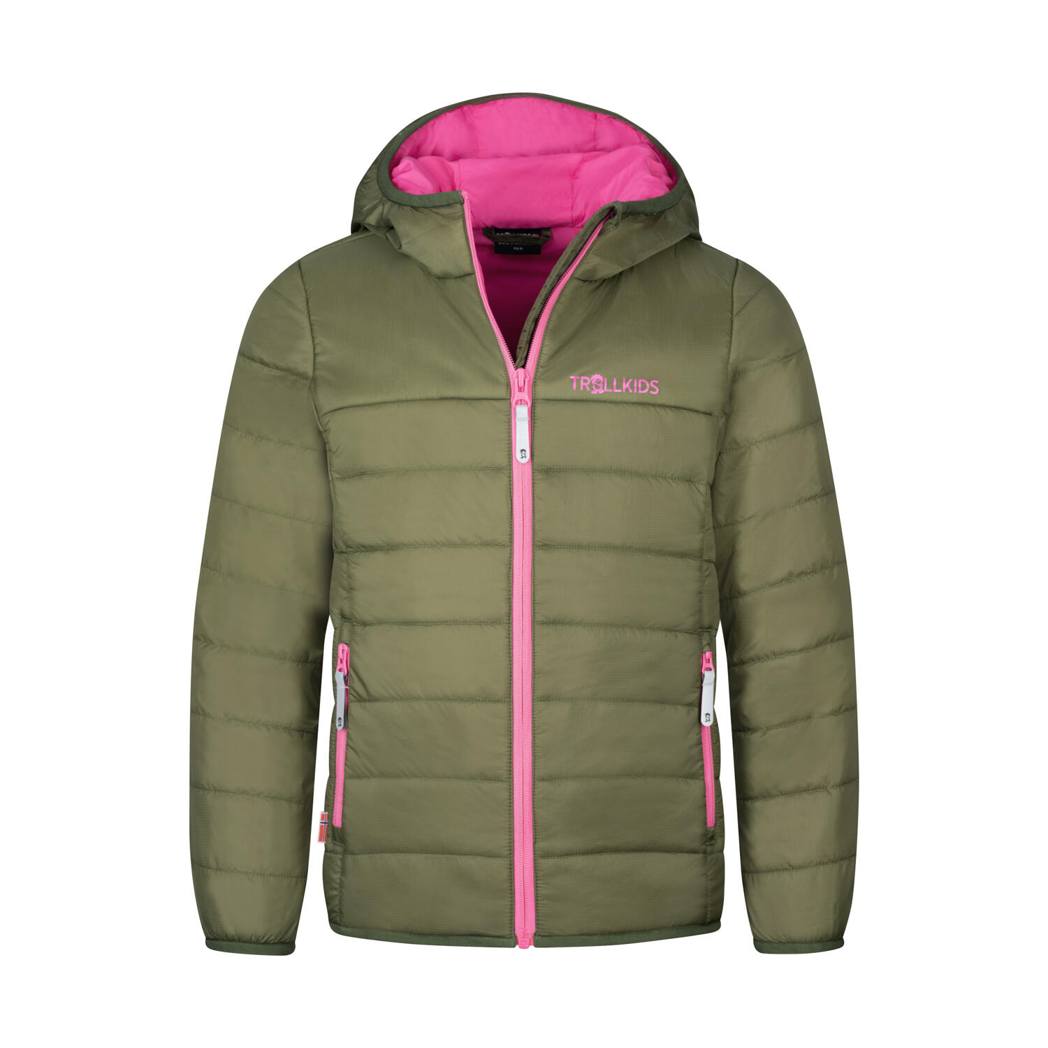 Girls' Eikefjord quilted jacket Dark olive/Light magenta