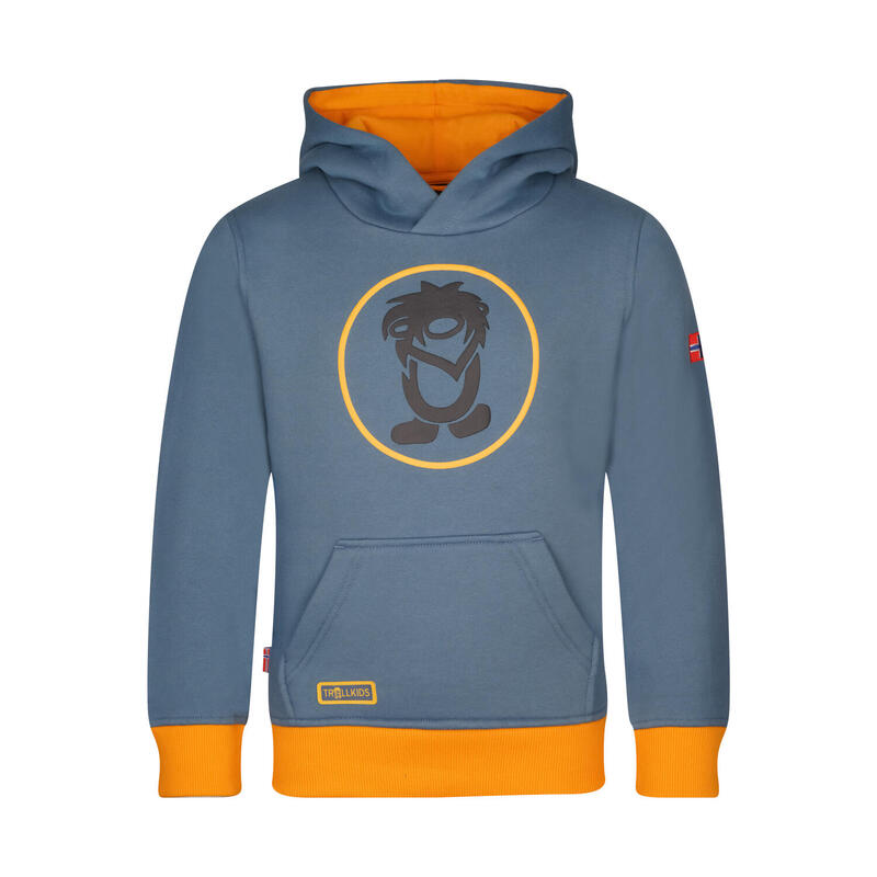 Sweat à capuche enfant Troll bleu acier/noir/mangue