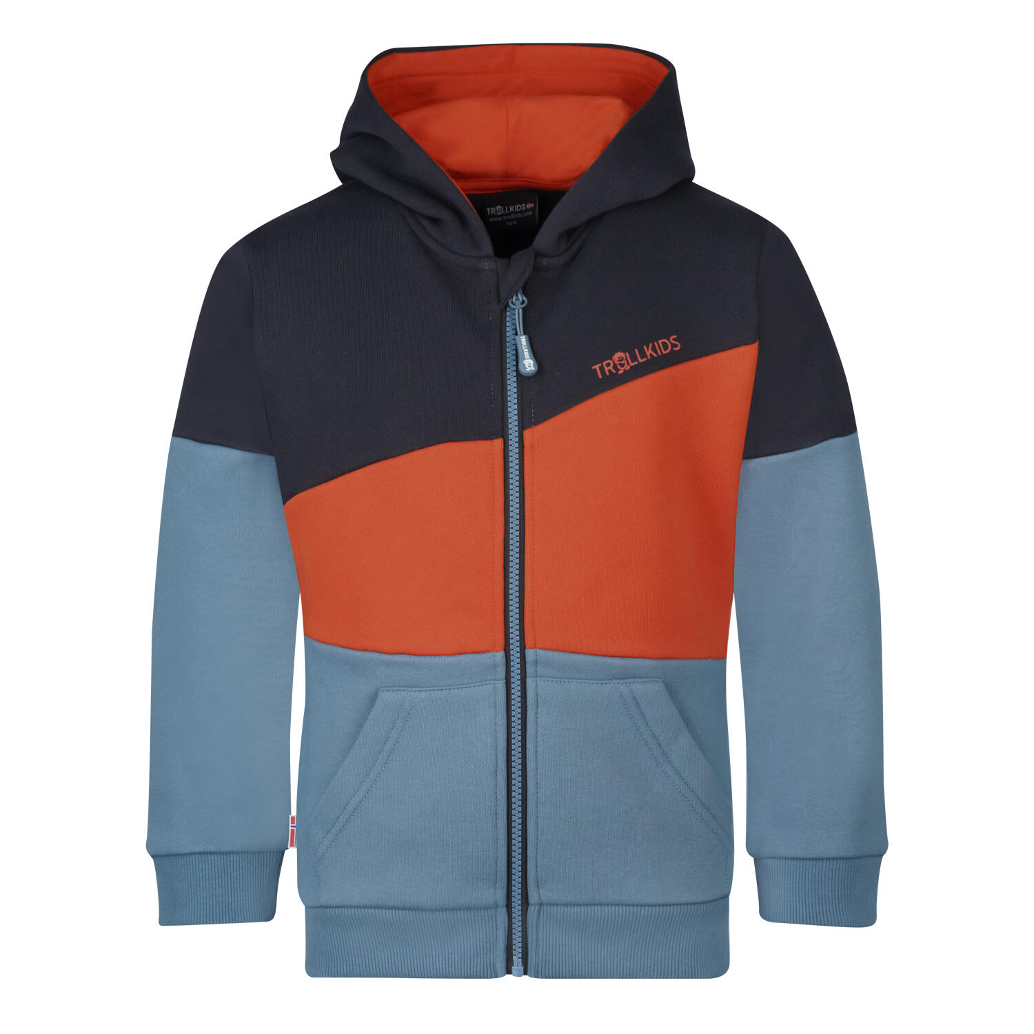 Felpa Alesund da bambino con cappuccio nero/arancio scuro/blu acciaio