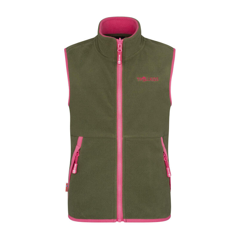 Gilet polaire enfant KJERAG Olive foncé/magenta clair